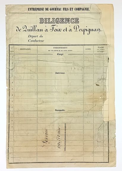 AUDE. « Diligence de QUILLAU à FOIX et à...