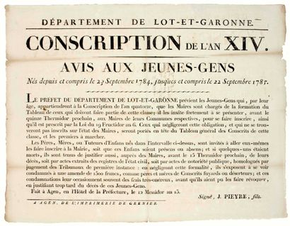 LOT-ET-GARONNE. 1805. « CONSCRIPTION DE L’AN...