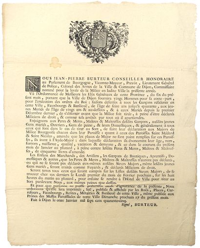 DIJON (CÔTE D’OR) 1745. LEVÉE DE LA MILICE....