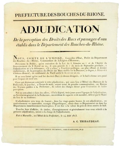 BOUCHES-DU-RHÔNE. 1813. DROITS DES BACS SUR...