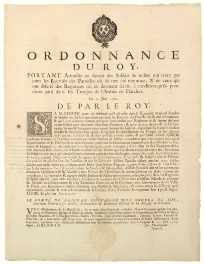 PROVENCE. 1706. DRÔME. “Ordonnance du Roy,...