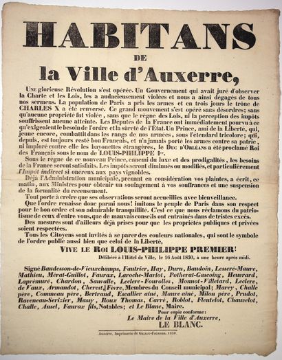 YONNE. 1830. LES TROIS GLORIEUSES. LOUIS-PHILIPPE...