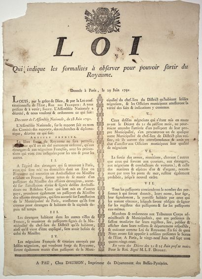 Suite de l’Affaire de VARENNES. 1791. « Loi...