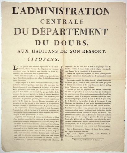 DOUBS. 1797. GARDE NATIONALE. « L’Administration...