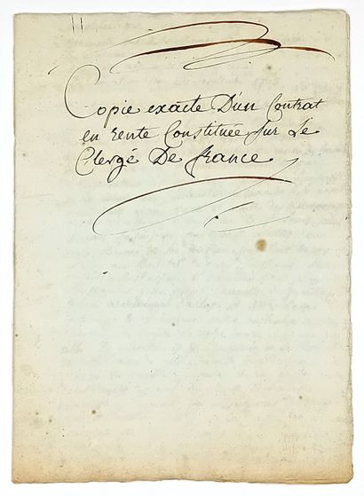 CLERGÉ. « Copie exacte d’un Contrat de RENTE...