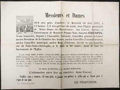 LOIRET. 25 FAIREPARTS de décès à ORLÉANS,...