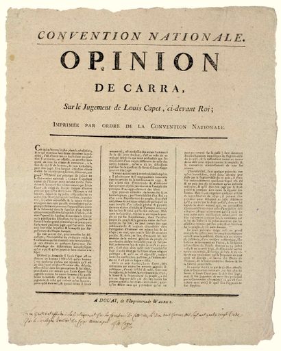 PROCÈS DU ROI LOUIS XVI, 1793. CARRA (Jean...