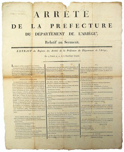 ARIÈGE. 1804. Arrêté de BRUN Préfet de l’Ariège,...