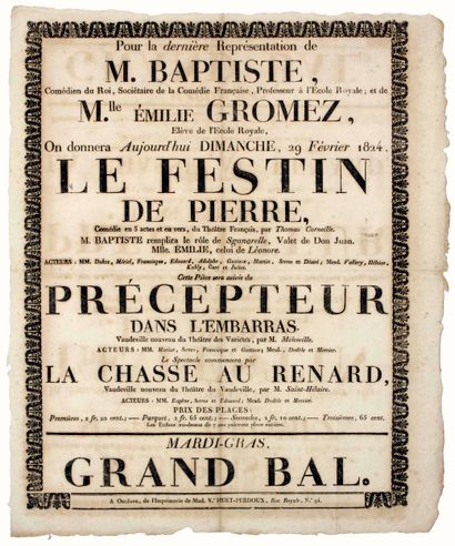 LOIRET. 1824. THÉÂTRE et BAL à ORLÉANS. «...