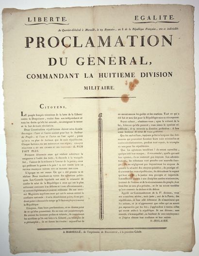 BOUCHES-DU-RHÔNE. 1799. Proclamation du Général...