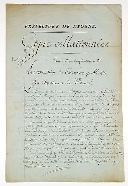 CANAL DE L’YONNE À LA SAÔNE - Pièce signée...
