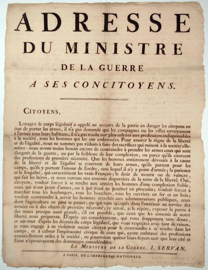 « ADRESSE de SERVAN Ministre de la Guerre...