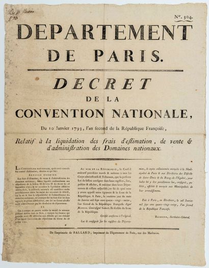 DÉPARTEMENT DE PARIS. 1793. VENTE DES BIENS...
