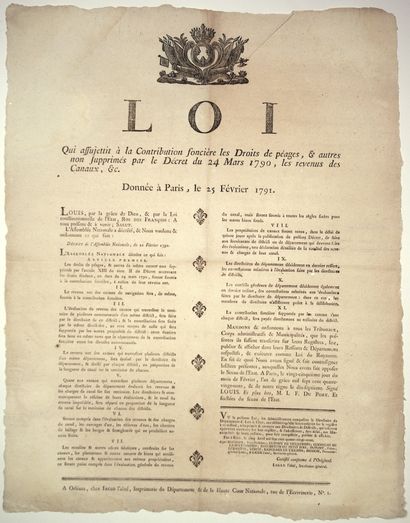 LOIR-ET-CHER. Droits de péages 1790. “Loi...