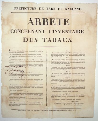 TARN ET GARONNE. 1810. TABACS. Arrêté du...