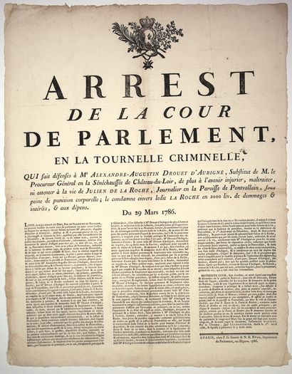 SARTHE (72). 1786. « Arrest de la Cour de...