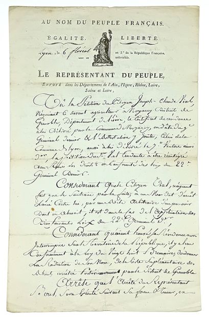 LYON, Rhône le 6 Floréal An 3 (25 Avril 1795)....