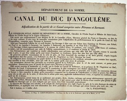 SOMME. 1823. “CANAL DU DUC D’ANGOULÈME” (Titre)....