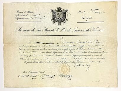 Brevet de MAÎTRE DE POSTE AUX CHEVAUX de...