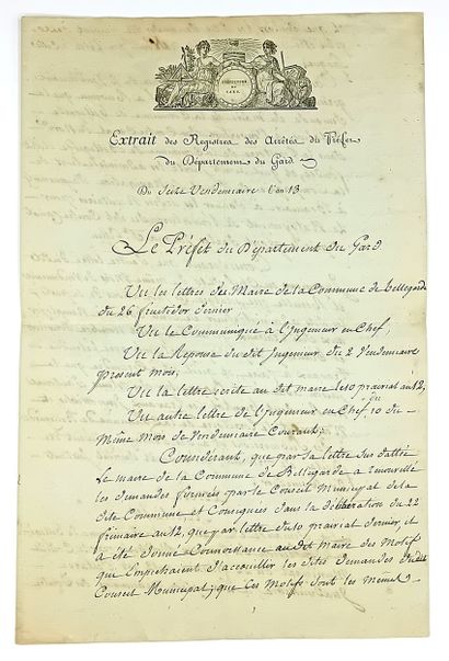 GARD. Pièce signée “D’ALPHONSE” (François-Jean-Baptiste,...