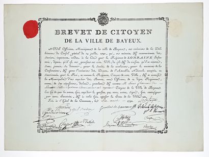 CALVADOS. RÉVOLUTION. 1790. « BREVET DE CITOYEN...