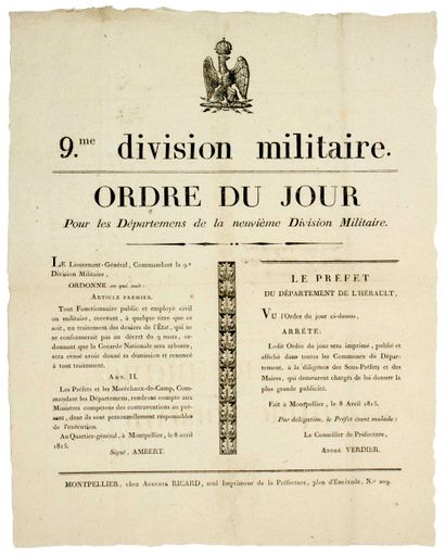 CENT-JOURS 1815. HÉRAULT. COCARDE NATIONALE....