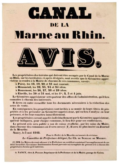 “CANAL DE LA MARNE AU RHIN.”. NANCY 3 Mai...