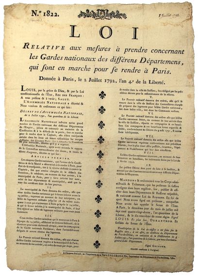 MARCHE SUR PARIS. 1792. DÉFENSE DE LA PATRIE....