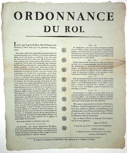 AUBE. « ORDONNANCE du ROI (LOUIS XVIII)....