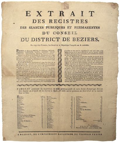 HÉRAULT. 1793 “Extrait des Registres des...