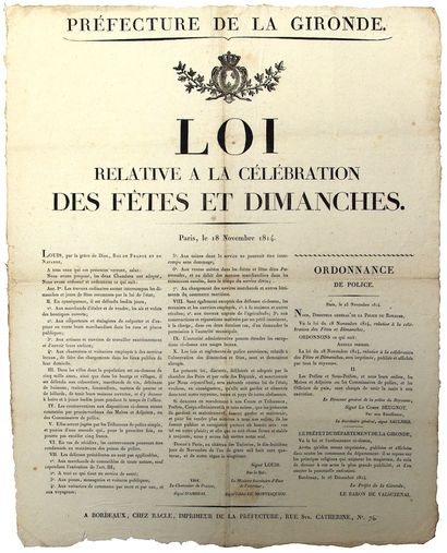GIRONDE. 1814. « Loi relative à la Célébration...