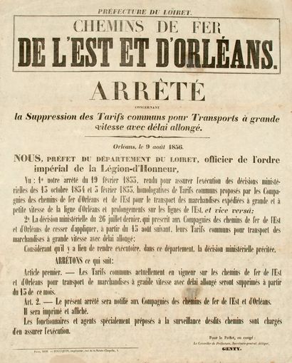LOIRET. 1856. « CHEMINS DE FER DE L’EST ET...