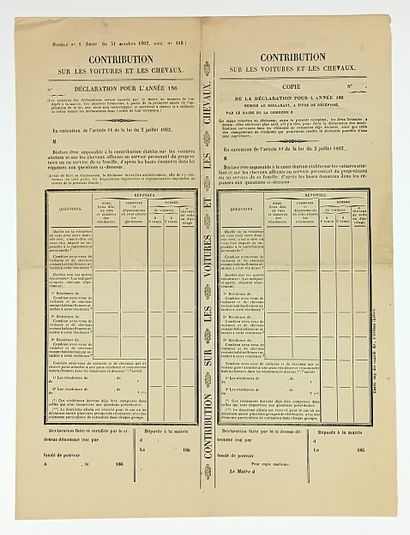 VOITURES ET CHEVAUX. Déclaration pour la...