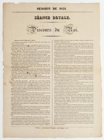 LOUIS-PHILIPPE 1er. « Discours du Roi, Séance...