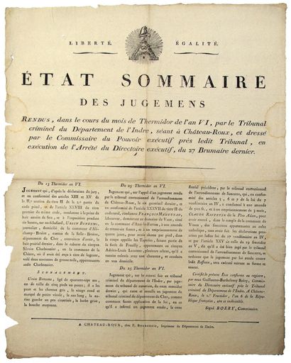 INDRE. 1798. TRIBUNAL CRIMINEL. “État sommaire...
