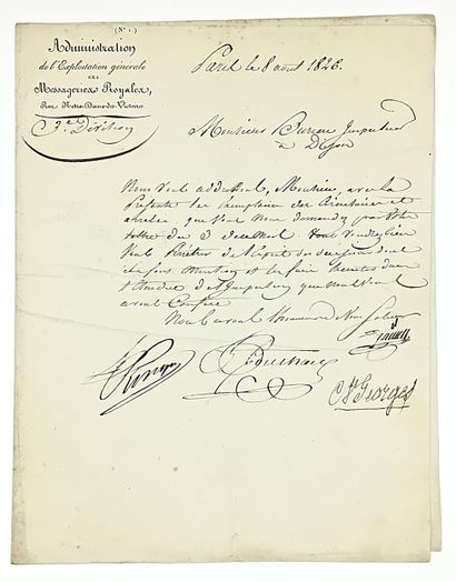 PARIS. MESSAGERIES. Lettre signée des membres...