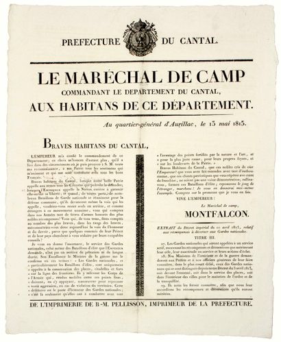 CENT-JOURS 1815. CANTAL. « VIVE L’EMPEREUR....