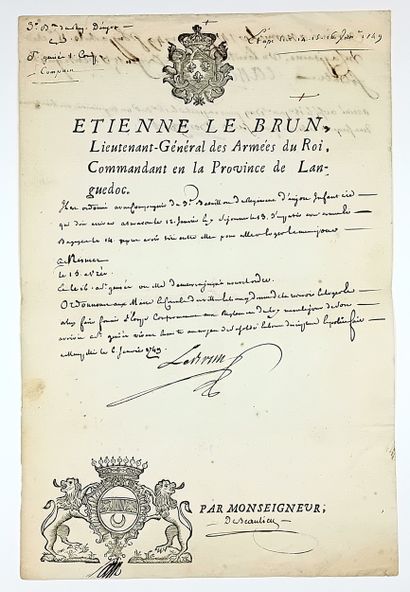 RÉGIMENT D’ANJOU INFANTERIE - Pièce signée...