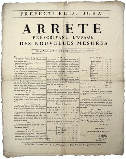 JURA. 1802. « Arrêté prescrivant l’usage...