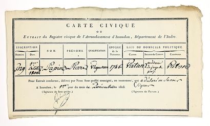 INDRE. CARTE CIVIQUE ou Extrait du registre...