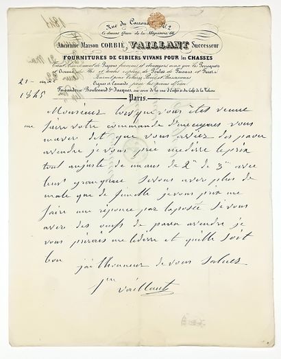 PARIS. FAISANDERIE. Lettre signée et à l’entête...