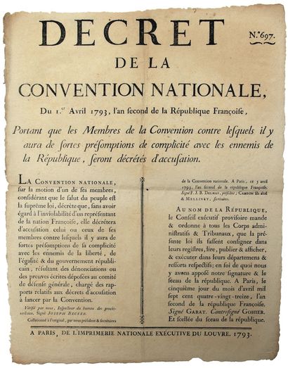 (GIRONDINS CONTRE MARAT). « Décret du 1er...