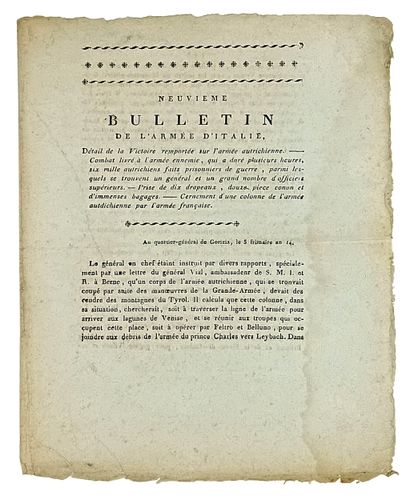 “Neuvième BULLETIN DE L’ARMÉE D’ITALIE.”...