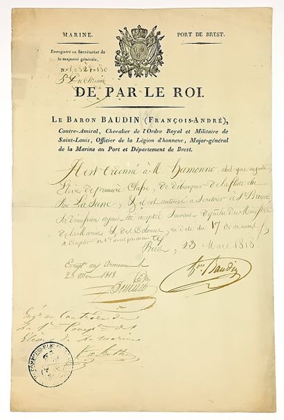 MARINE - BAUDIN (François André, Baron) Contre-Amiral,...