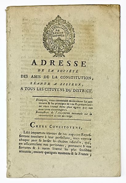 CALVADOS. RÉVOLUTION. 1790. « Adresse de...