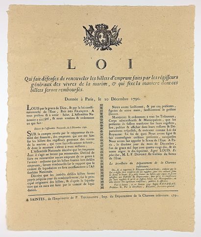 MARINE 1790. CHARENTE MARITIME. « LOI qui...