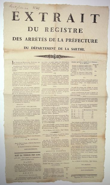 SARTHE. 1802. VOITURES ou CHARRETTES. Extrait...