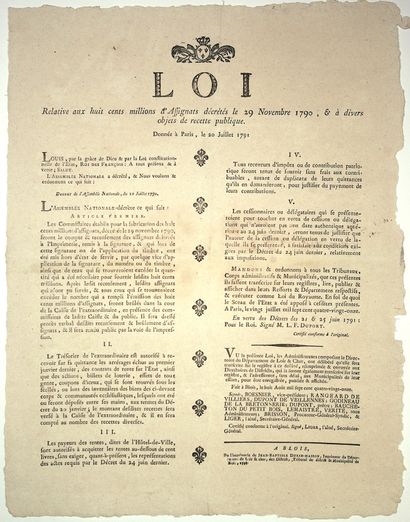 ASSIGNATS. 1791. LOIR-ET-CHER. « LOI relative...