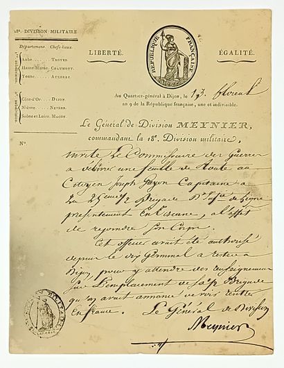 MEYNIER (Jean-Baptiste) Général en 1793 (Avignon...