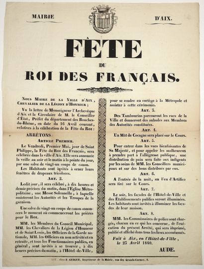 LOUIS-PHILIPPE 1er. MAIRIE D’AIX (Bouches-du-Rhône)....